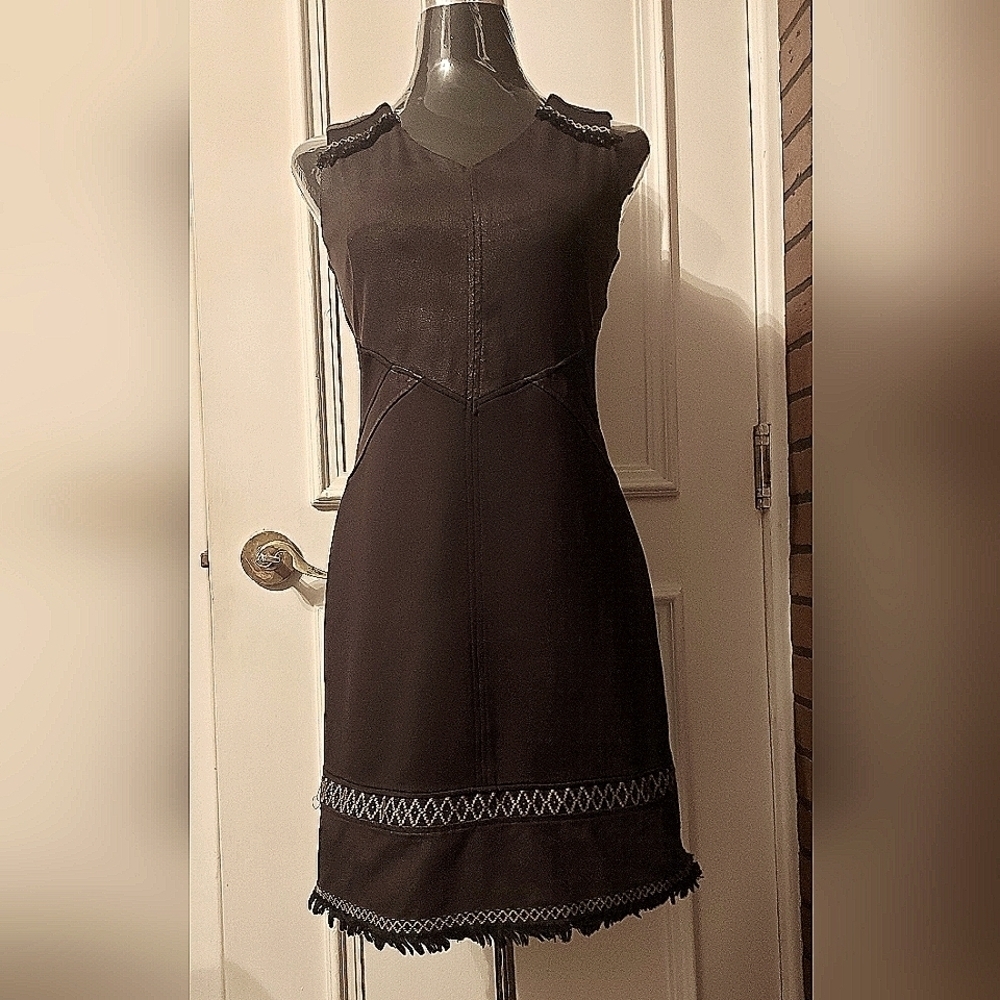 Western Chic Jane & John Black Sleeveless Dress Fringe Trim Dark Boho